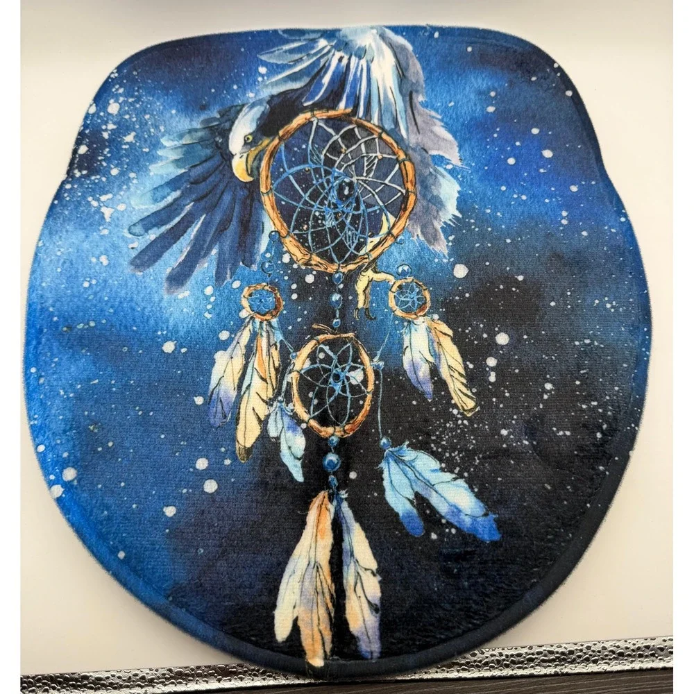 New 4pc Eagle Dreamcatcher Bathroom Set Blue Celestial Shower Curtain Rugs Mats